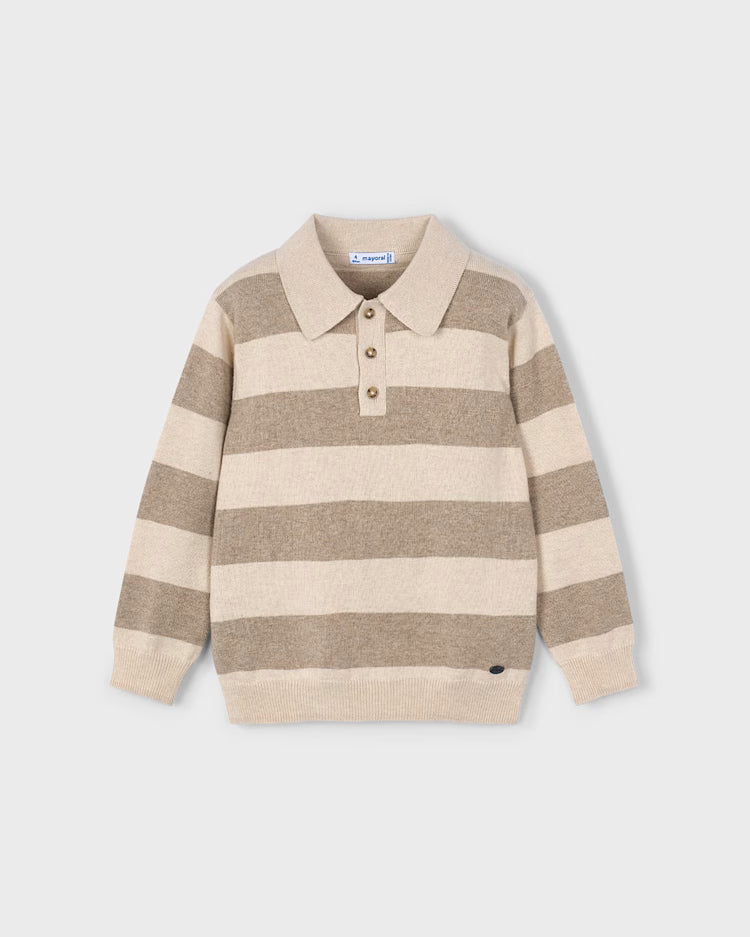 MAYORAL STRIPED KNIT POLO - MOLE MELANGE