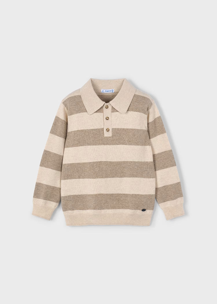 MAYORAL STRIPED KNIT POLO - MOLE MELANGE