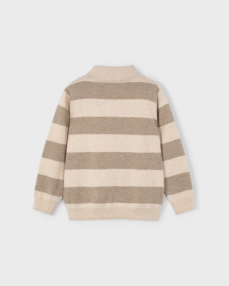 MAYORAL STRIPED KNIT POLO - MOLE MELANGE