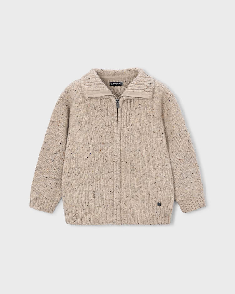MAYORAL KNIT ZIP UP - OAT HEATHER
