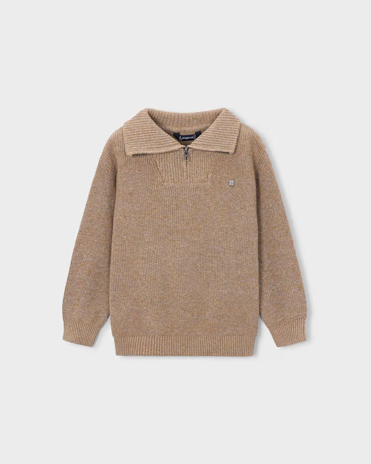 MAYORAL QUARTER ZIP KNIT SWEATER - BROWN