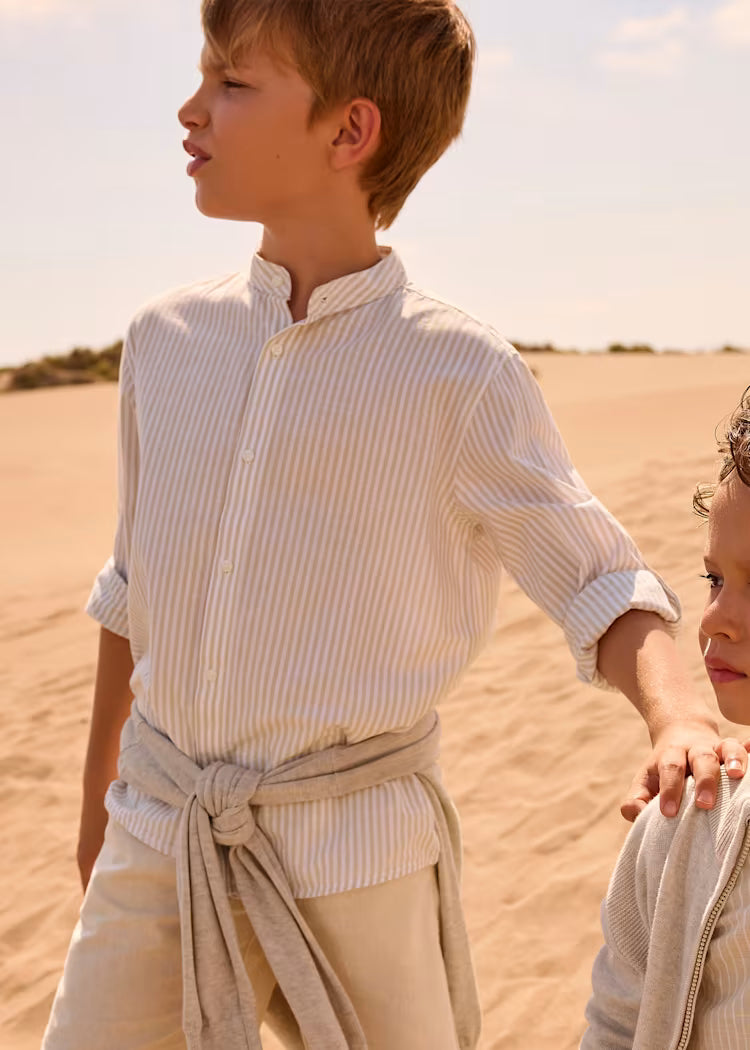 MAYORAL MANDARIN COLLAR LS SHIRT - STONE