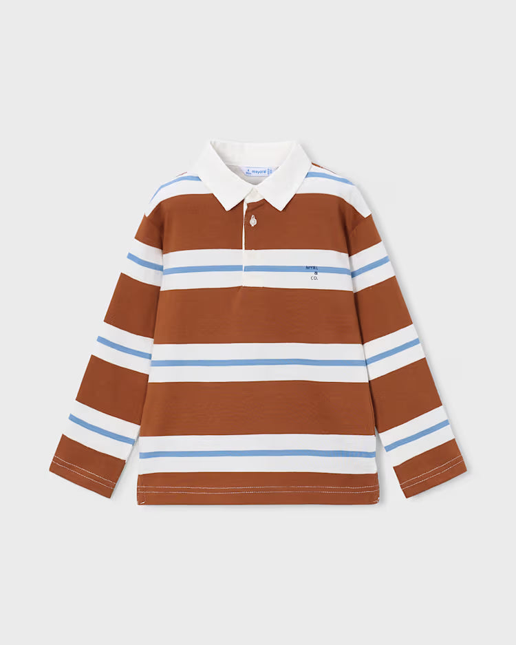 MAYORAL STRIPED LS POLO SHIRT - RUST