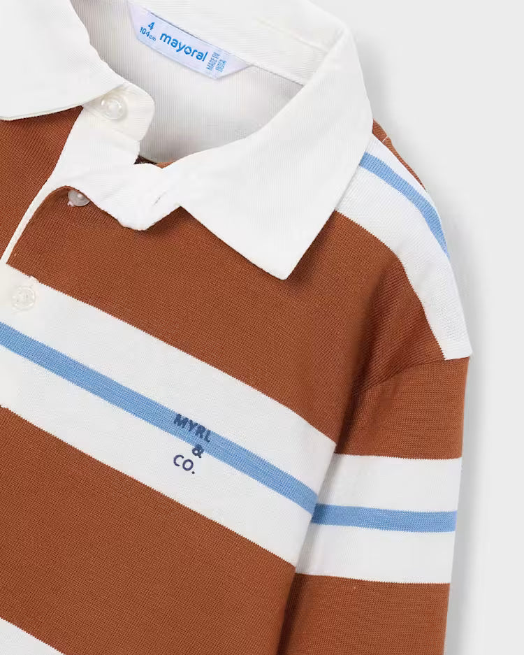 MAYORAL STRIPED LS POLO SHIRT - RUST