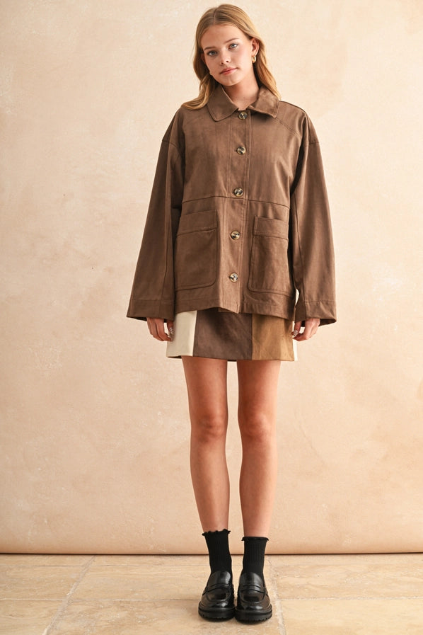 SKYLAR PATCH WORK SUEDE SKIRT - BROWN