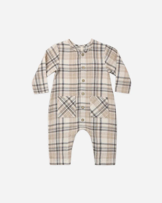 QUINCY MAE POCKETED WOVEN JUMPSUIT - FALL PLAID
