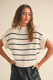 STRIPED DOLMAN PULLOVER - BEIGE + BLACK