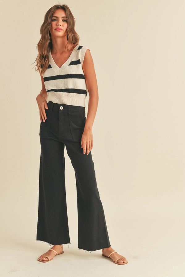 BRYNN STRETCH WIDE LEG PANTS - BLACK