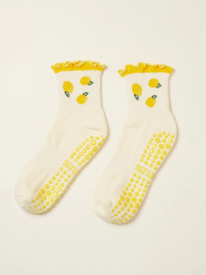 EFFORTLESS CLUB RUFFLED GRIP SOCKS - LEMON