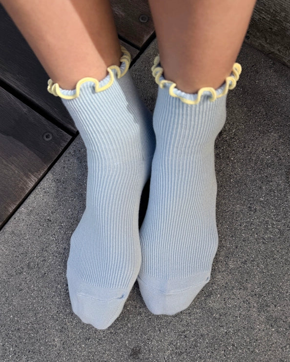 LE BON SHOPPE RUFFLED MODAL SOCKS - BABY BLUE / BUTTER