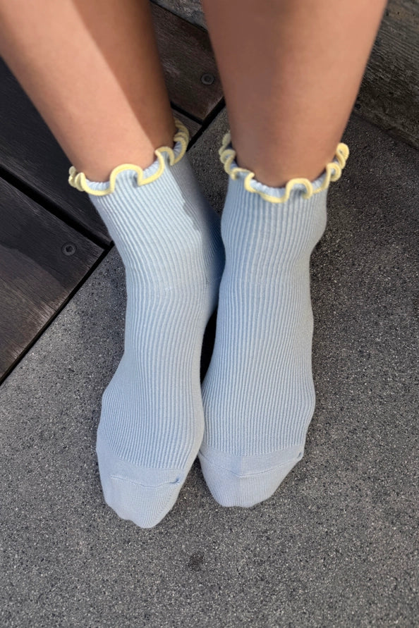 LE BON SHOPPE RUFFLED MODAL SOCKS - BABY BLUE / BUTTER