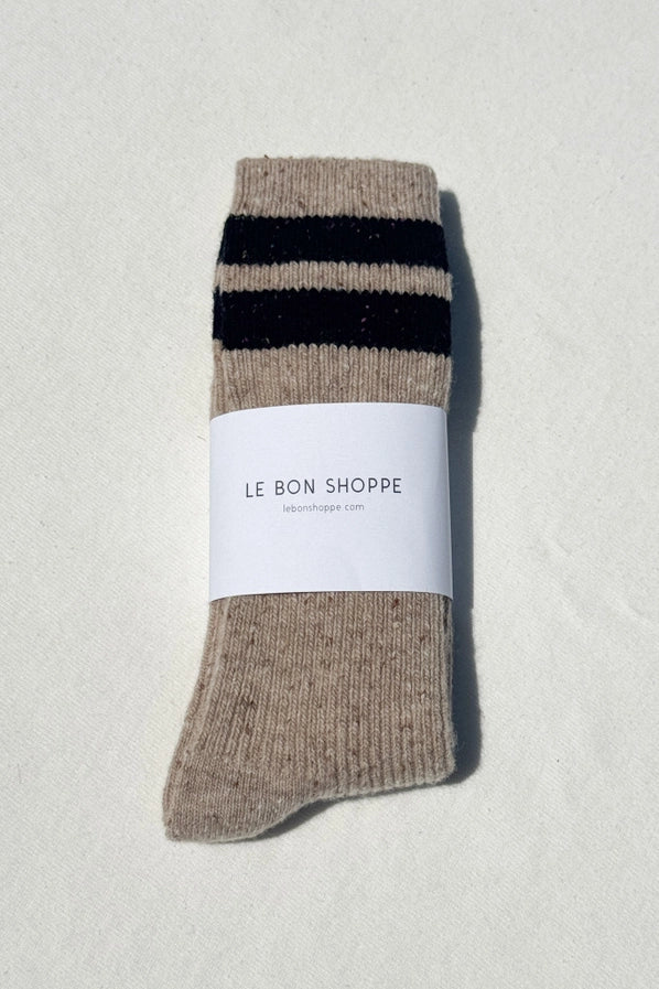 LE BON SHOPPE SOCKS SNOW VARSITY SOCKS - BEIGE / BLACK