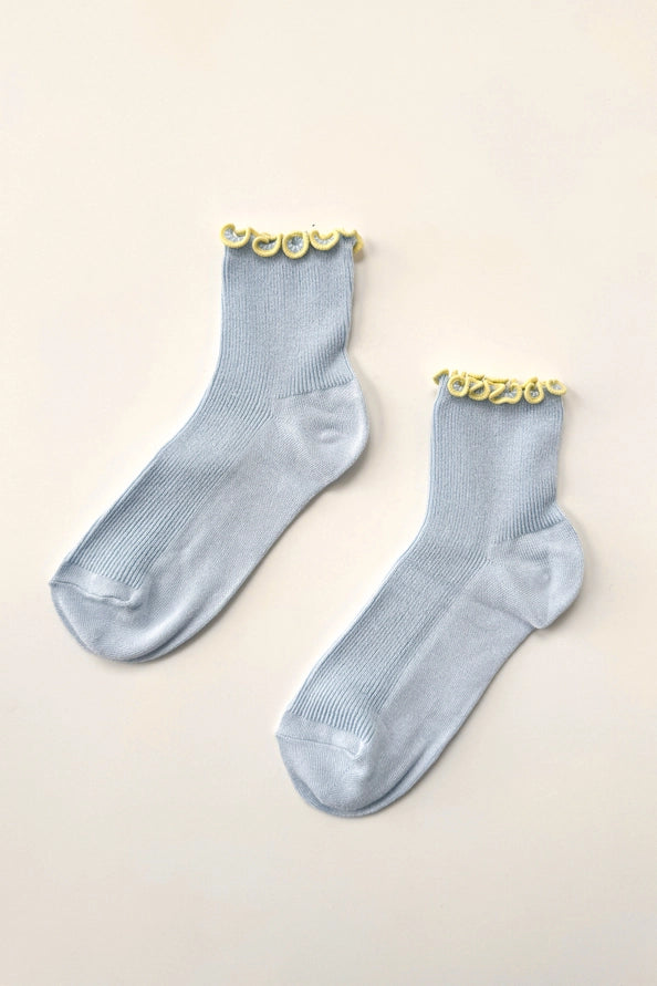 LE BON SHOPPE RUFFLED MODAL SOCKS - BABY BLUE / BUTTER