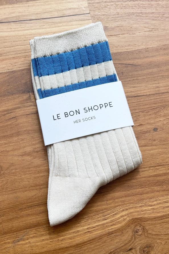 LE BON SHOPPE HER SOCKS VARSITY - WHITE PERIWINKLE