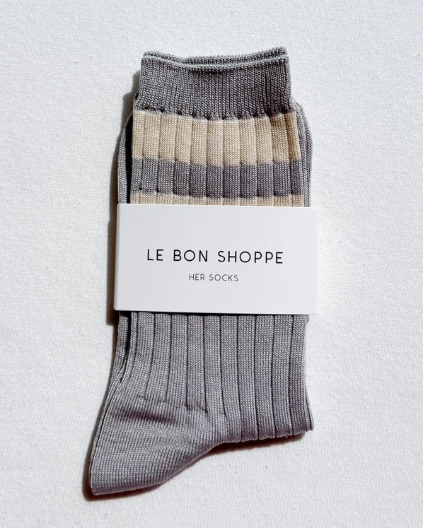 LE BON SHOPPE HER SOCKS VARSITY - STONE