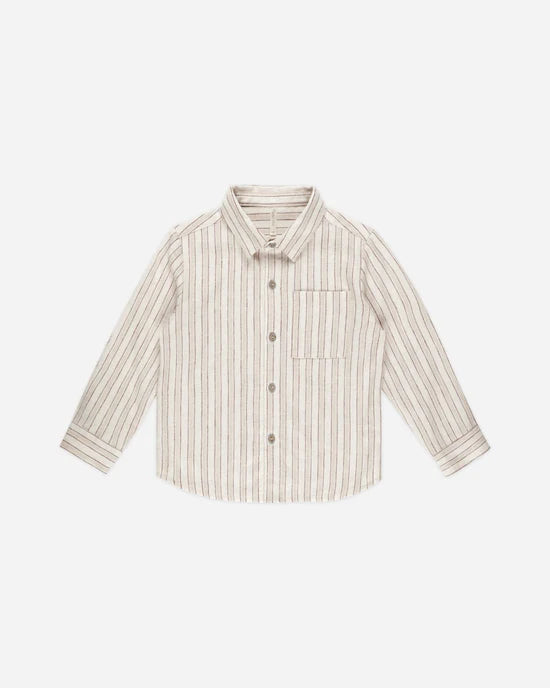 RYLEE + CRU COLLARED LONG SLEEVE SHIRT - STONE STRIPE