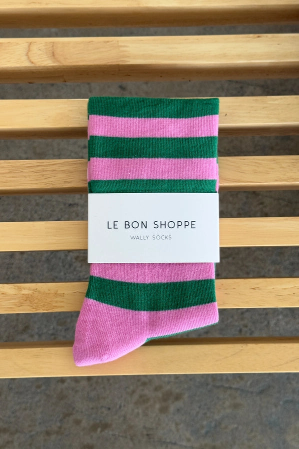 LE BON SHOPPE WALLY SOCKS - WIDE PINK + GREEN STRIPE