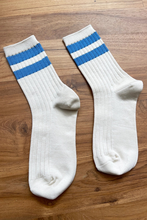 LE BON SHOPPE HER SOCKS VARSITY - WHITE PERIWINKLE