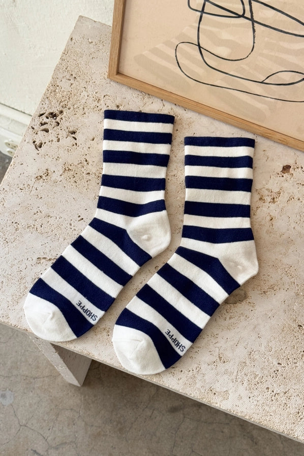 LE BON SHOPPE WALLY SOCKS - WIDE NAVY STRIPE