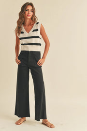 BRYNN STRETCH WIDE LEG PANTS - BLACK