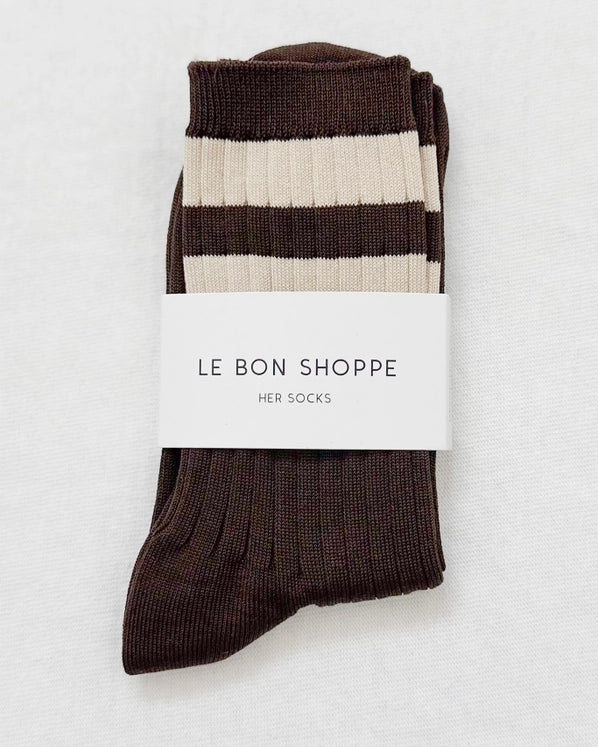 LE BON SHOPPE HER SOCKS VARSITY - ESPRESSO