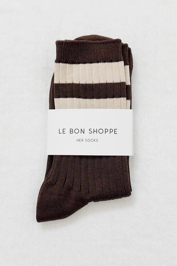 LE BON SHOPPE HER SOCKS VARSITY - ESPRESSO