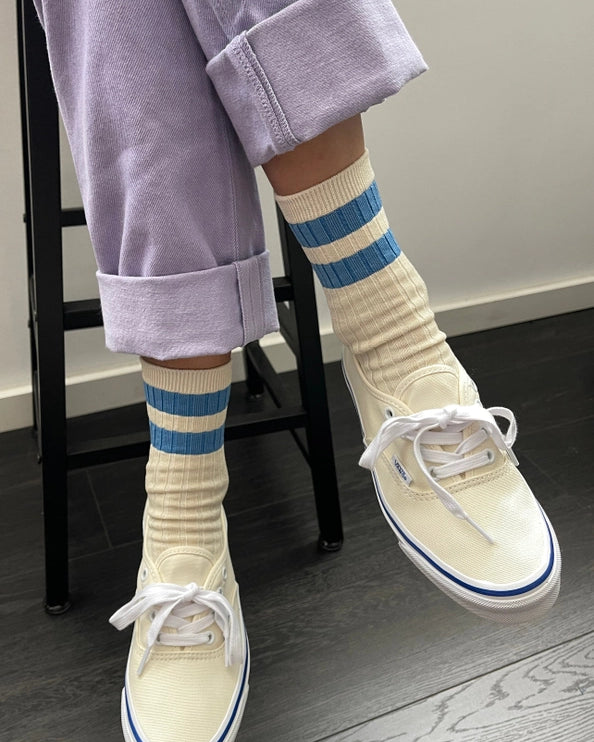 LE BON SHOPPE HER SOCKS VARSITY - WHITE PERIWINKLE