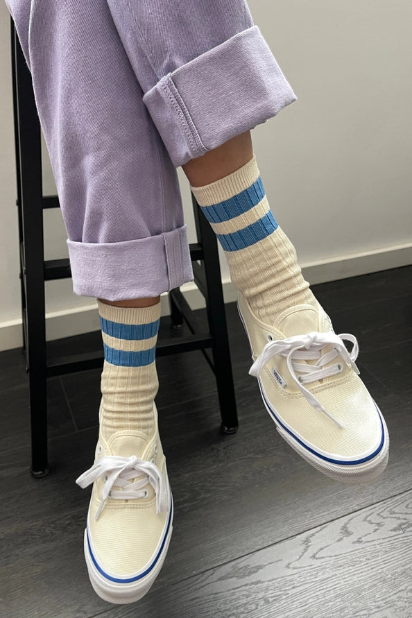 LE BON SHOPPE HER SOCKS VARSITY - WHITE PERIWINKLE