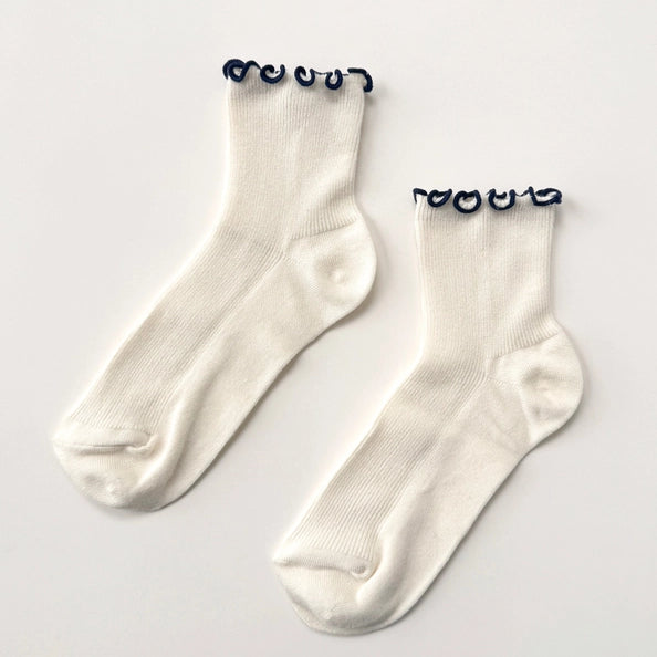LE BON SHOPPE RUFFLED MODAL SOCKS - SOFT WHITE / NAVY