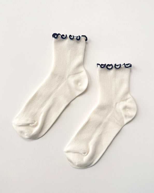 LE BON SHOPPE RUFFLED MODAL SOCKS - SOFT WHITE / NAVY