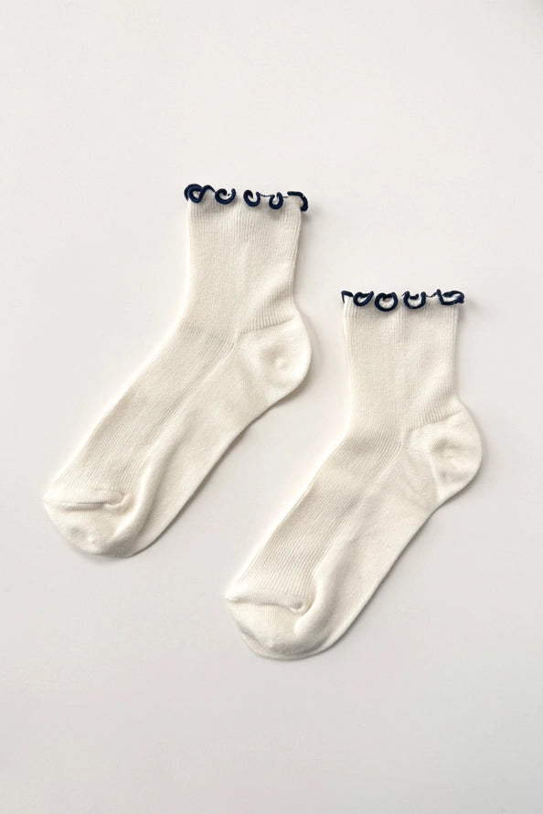LE BON SHOPPE RUFFLED MODAL SOCKS - SOFT WHITE / NAVY