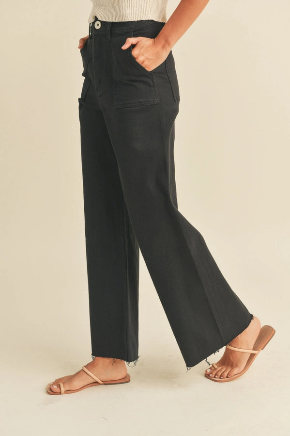 BRYNN STRETCH WIDE LEG PANTS - BLACK