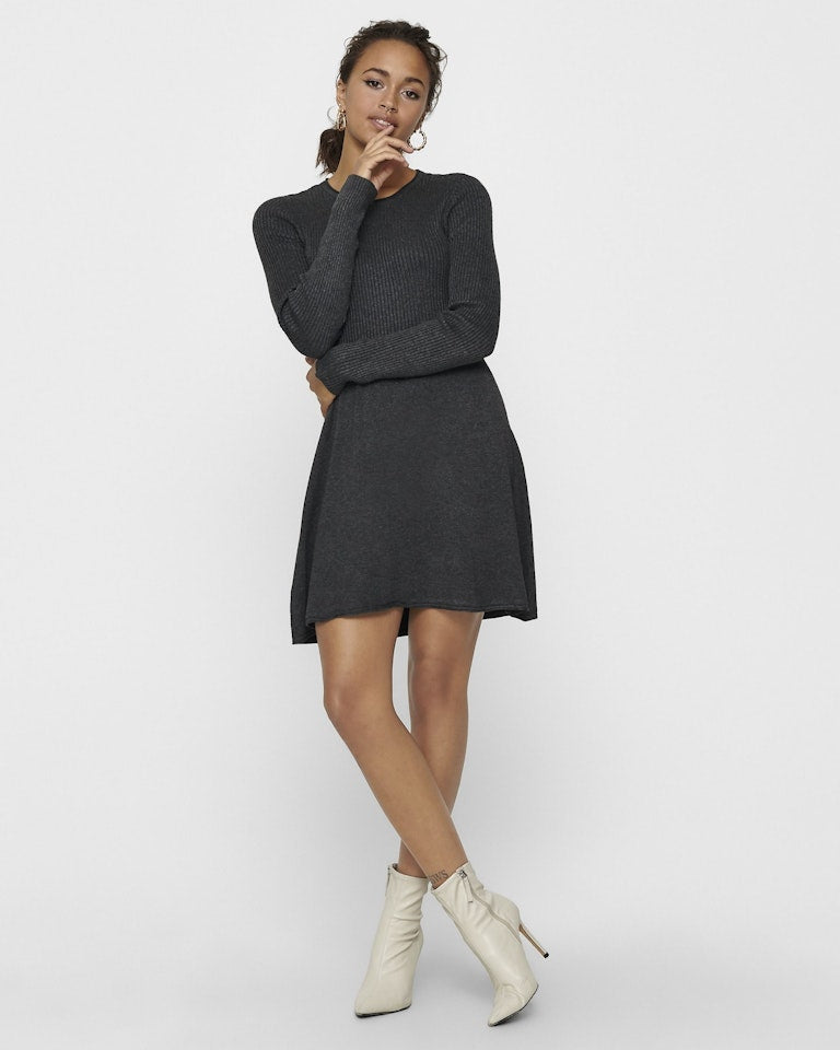 ALMA O NECK KNIT DRESS - DARK GREY MELANGE