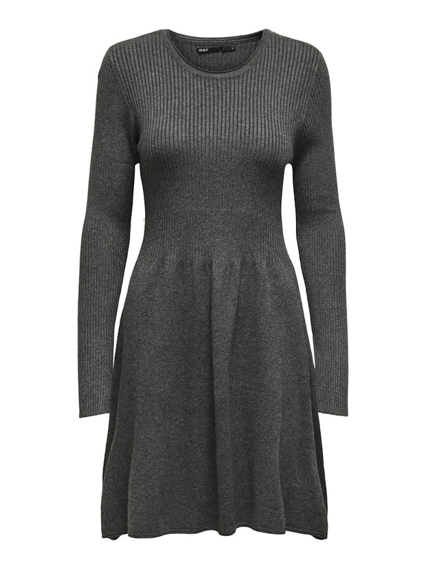 ALMA O NECK KNIT DRESS - DARK GREY MELANGE