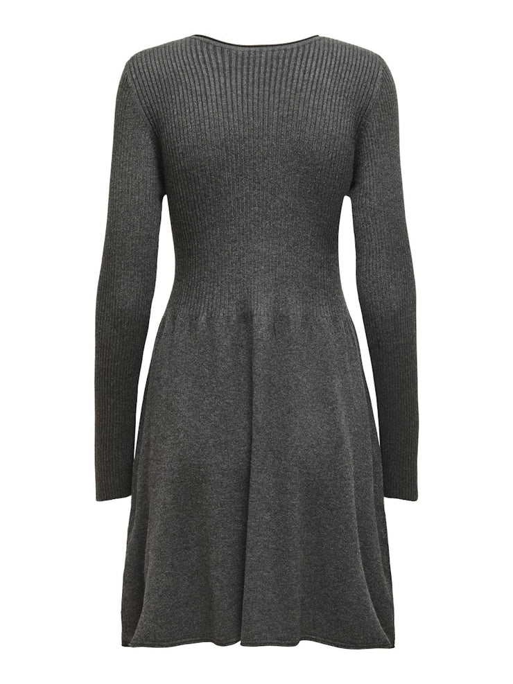 ALMA O NECK KNIT DRESS - DARK GREY MELANGE