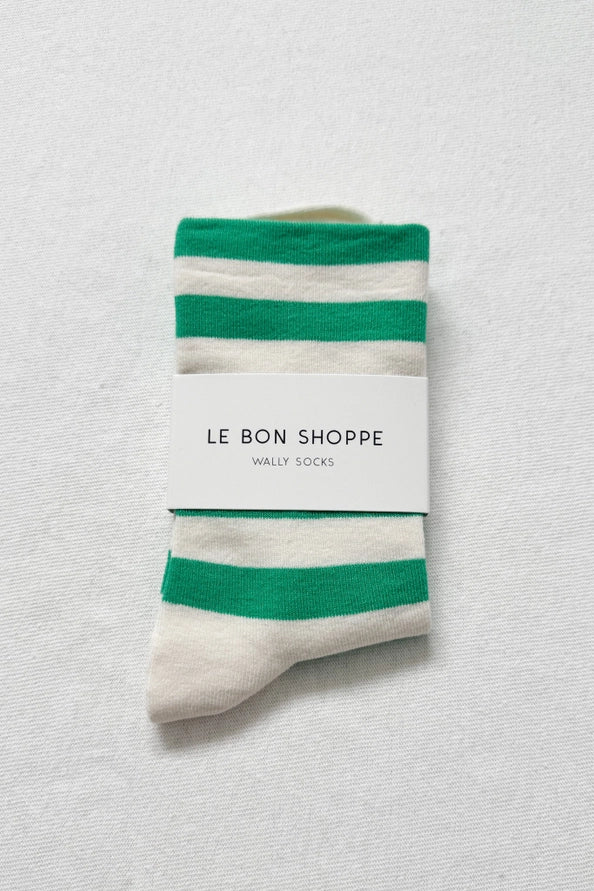 LE BON SHOPPE WALLY SOCKS - WIDE GREEN STRIPE