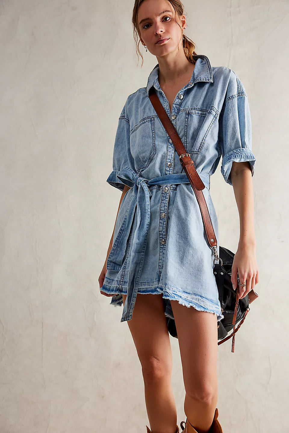 FREE PEOPLE JENNY DENIM TUNIC DRESS - LIGHT INDIGO