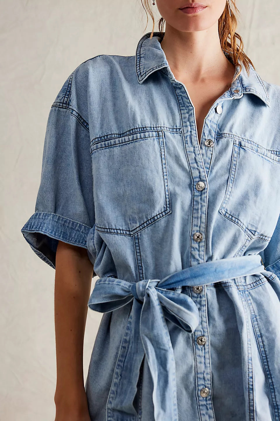 FREE PEOPLE JENNY DENIM TUNIC DRESS - LIGHT INDIGO