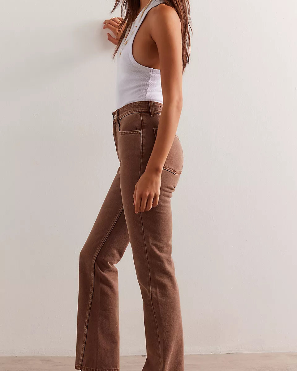 FREE PEOPLE XENA SLIM STRAIGHT JEANS - CHOCOLATE MOUSSE