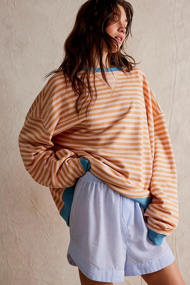 FREE PEOPLE CLASSIC STRIPED CREW - LATTE COMBO