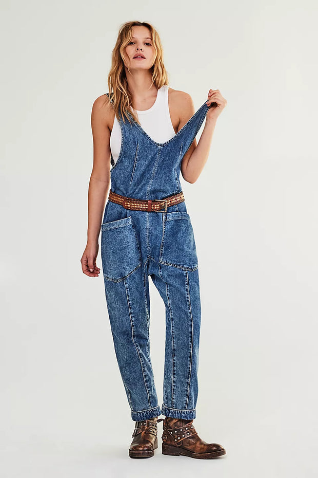 FREE PEOPLE HIGH ROLLER JUMPSUIT - SAPPHIRE BLUE - LAST SIZE S