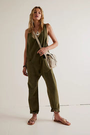 FREE PEOPLE HIGH ROLLER JUMPSUIT - MOSS STONE - LAST SIZE L