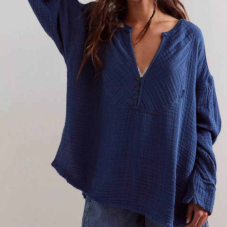 FREE PEOPLE EASY SUNDAY TOP - DARK DENIM