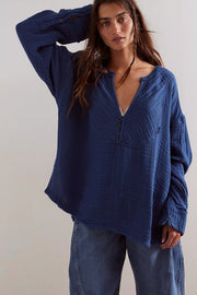 FREE PEOPLE EASY SUNDAY TOP - DARK DENIM