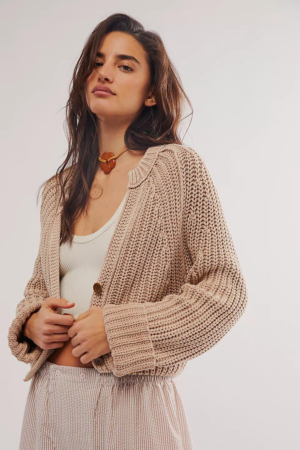 FREE PEOPLE SWEET NOTHING CARDI SANDCASTLE On Trend