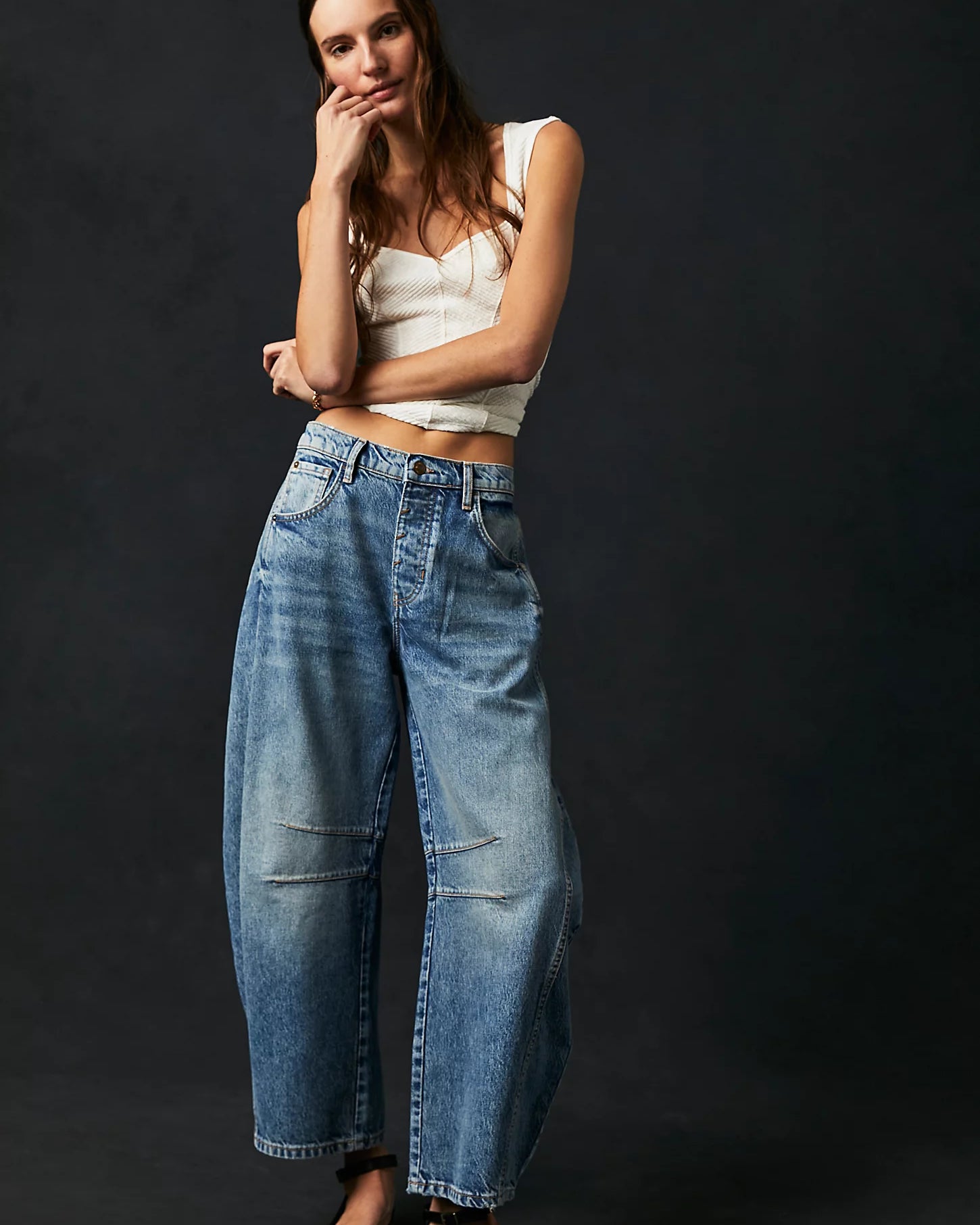 FREE PEOPLE GOOD LUCK BARREL PANT - ULTRA LIGHT BEAM