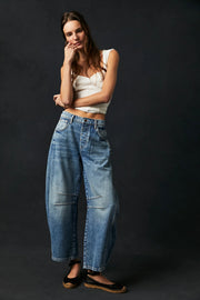 FREE PEOPLE GOOD LUCK BARREL PANT - ULTRA LIGHT BEAM