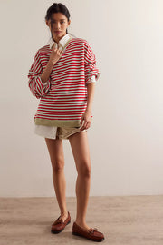 FREE PEOPLE CLASSIC STRIPED CREW - CHERRY COMBO