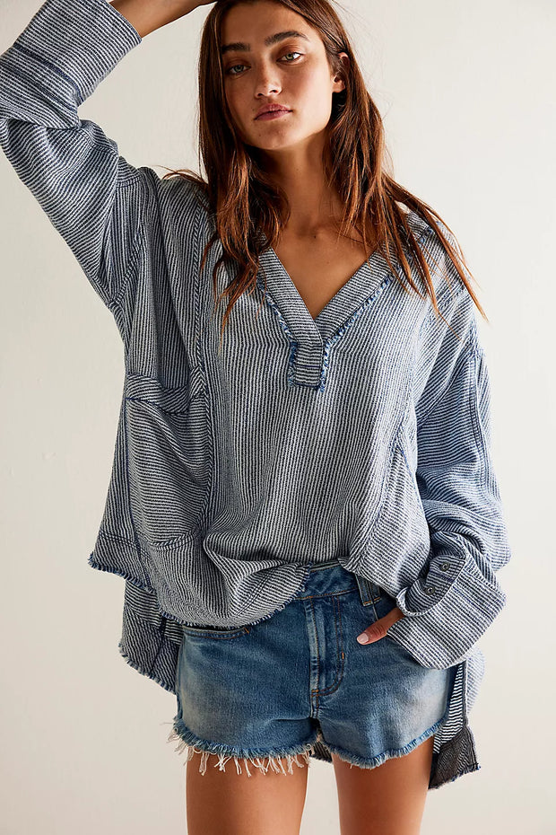 FREE PEOPLE BY THE SHORE SHIRT - INDIGO STRIPE