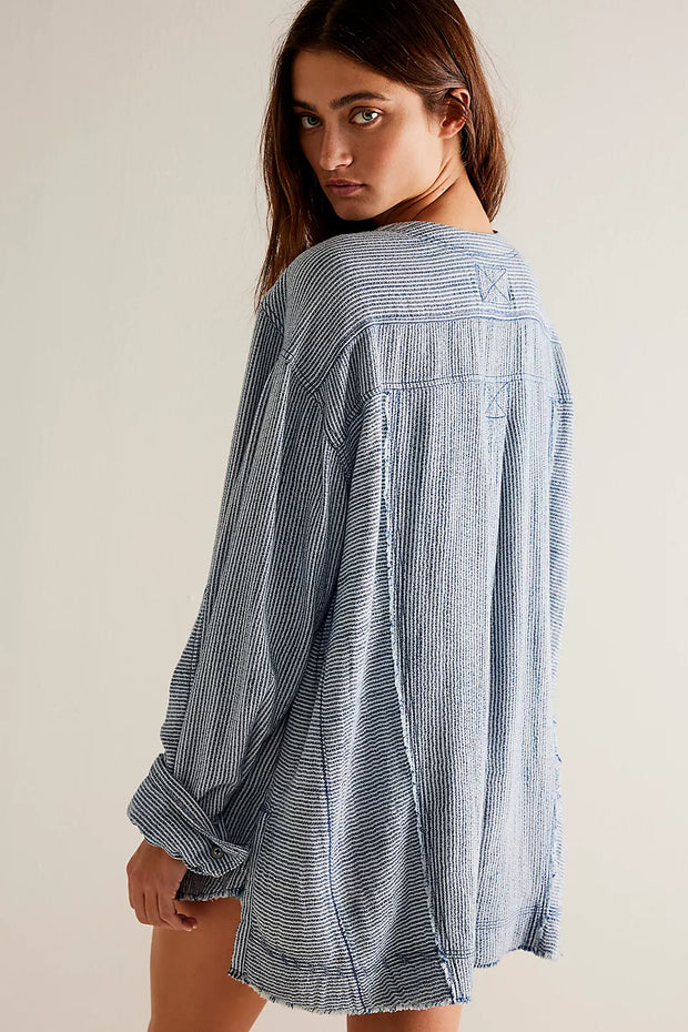 FREE PEOPLE BY THE SHORE SHIRT - INDIGO STRIPE